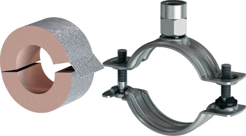 MI-CF LS Refrigeration pipe clamps Standard galvanized pipe clamp without load sharing for refrigeration applications with a variety of insulation thicknesses