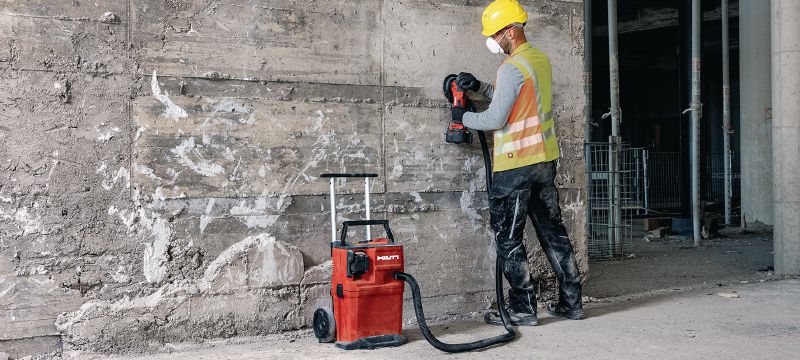 VC 4MX-22 T15 cordless M-Class dust extractor Powerful cordless dust extractor with large container for connection with power tools and jobsite clean ups (wet & dry), 15l tank (Nuron battery) Applications 1